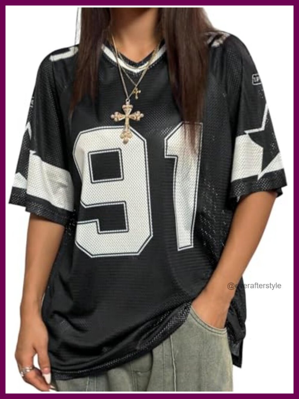 Oversized V Neck Number Graphic T-Shirt Y2K Streetwear Top for Women